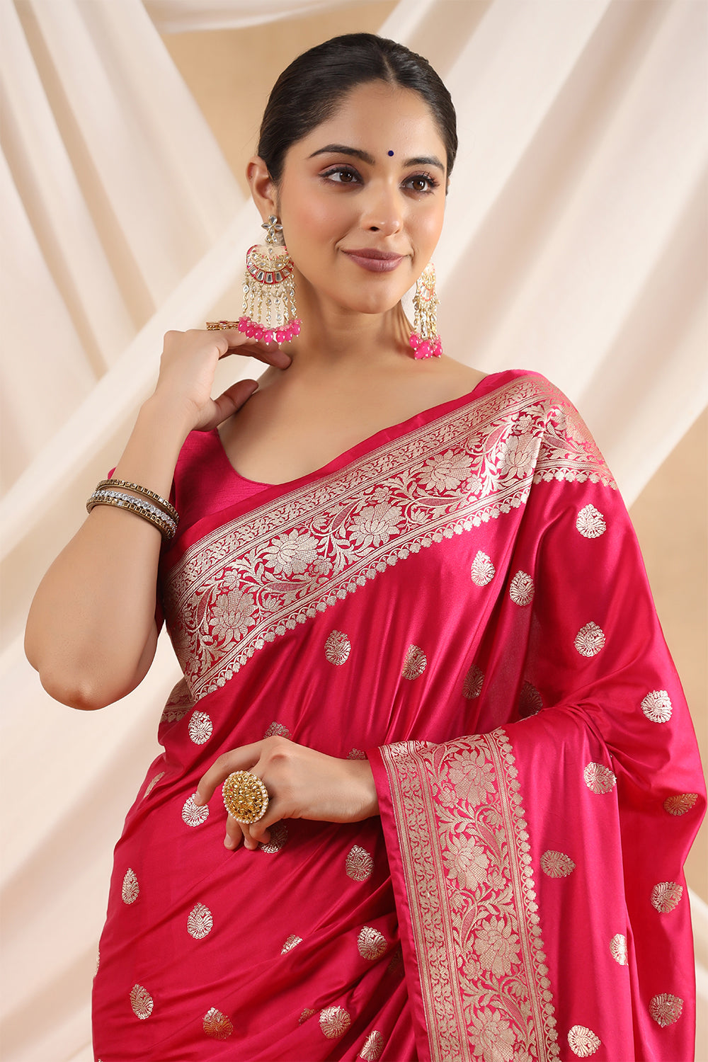 Fuchsia Pink Color Kosa Silk Saree