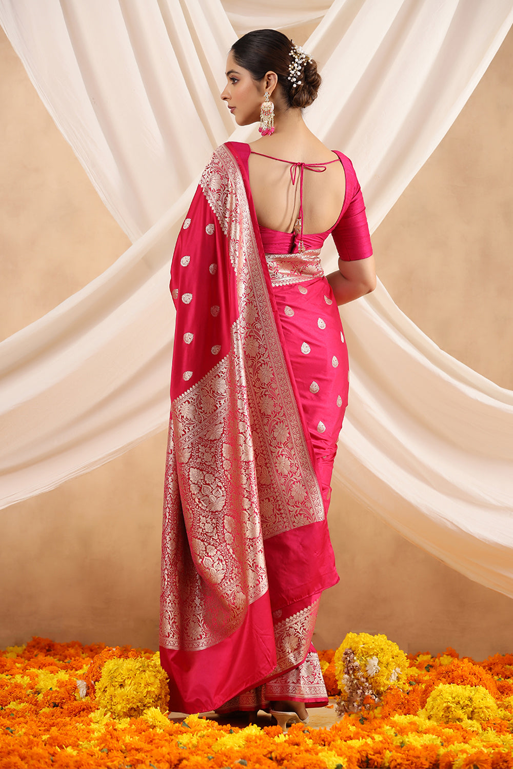 Fuchsia Pink Color Kosa Silk Saree