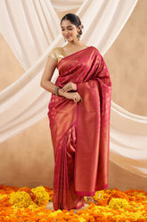 Wine Color Zari Woven Silk Saree