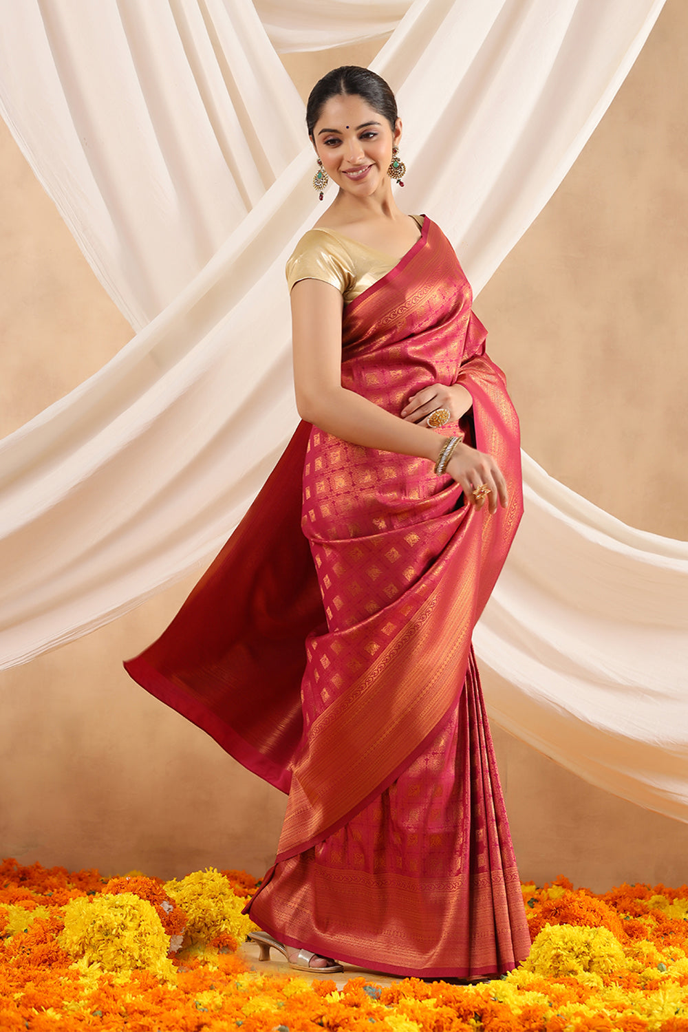 Wine Color Zari Woven Silk Saree