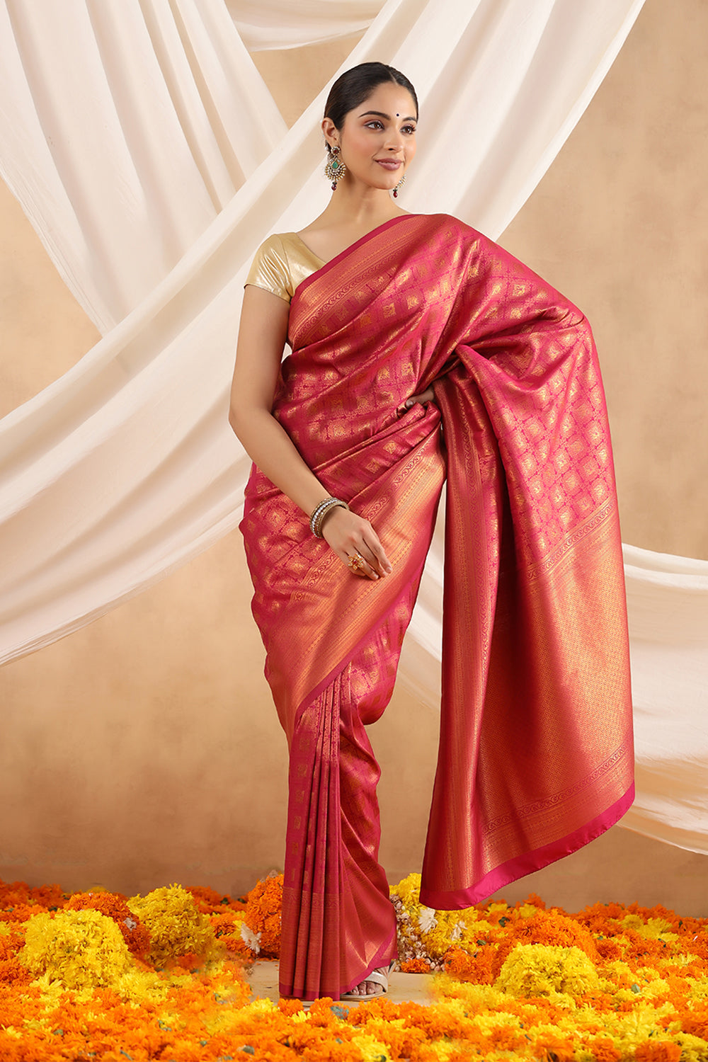 Wine Color Zari Woven Silk Saree