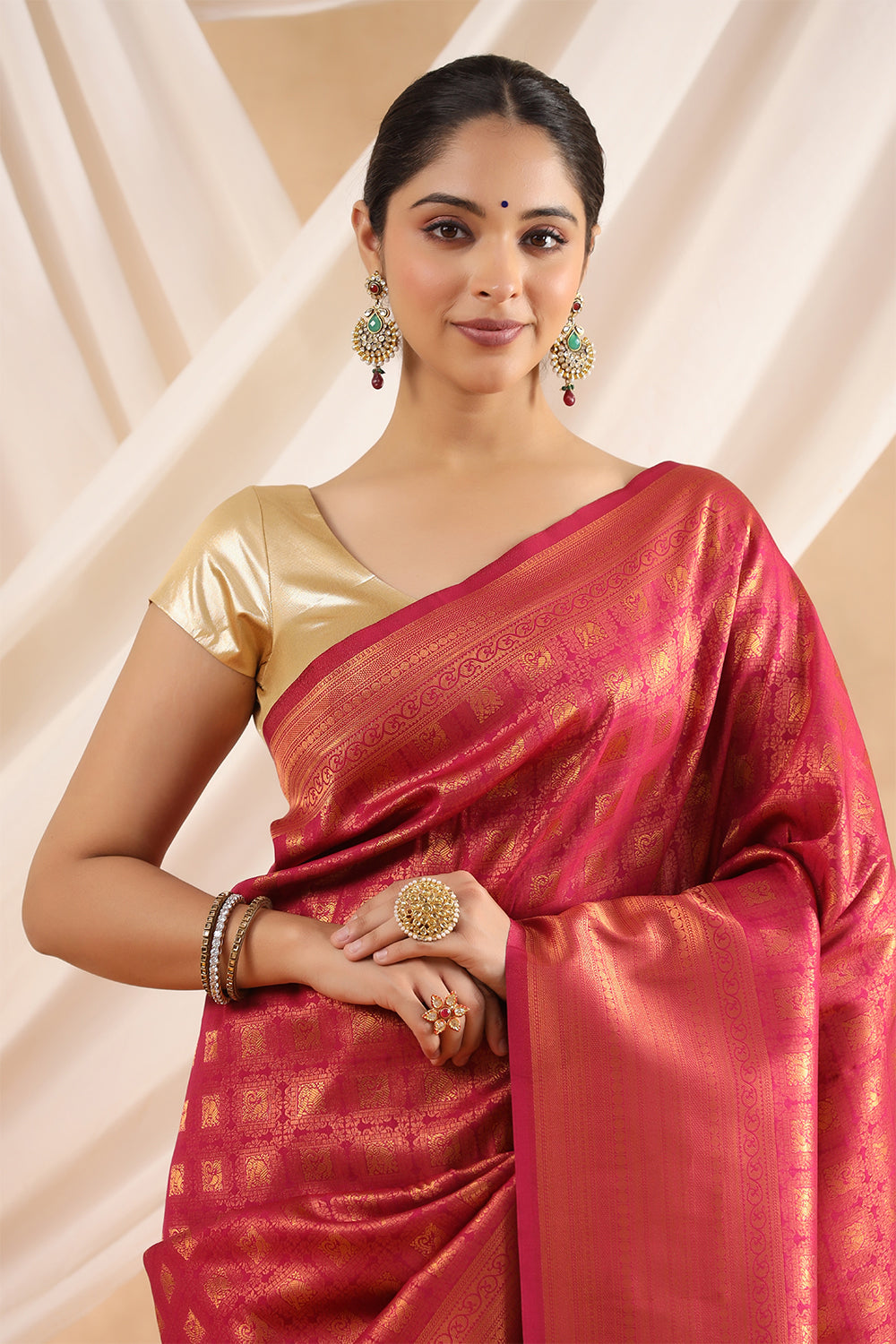 Wine Color Zari Woven Silk Saree