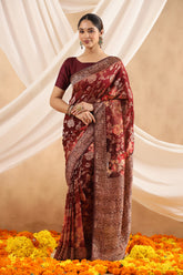 Maroon Color Printed Khaddi Georgette Saree