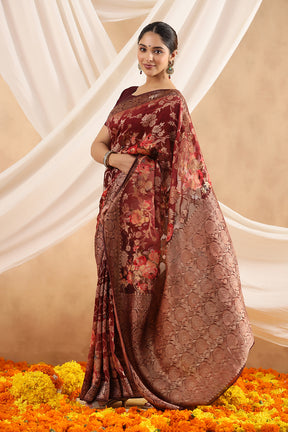 Maroon Color Printed Khaddi Georgette Saree