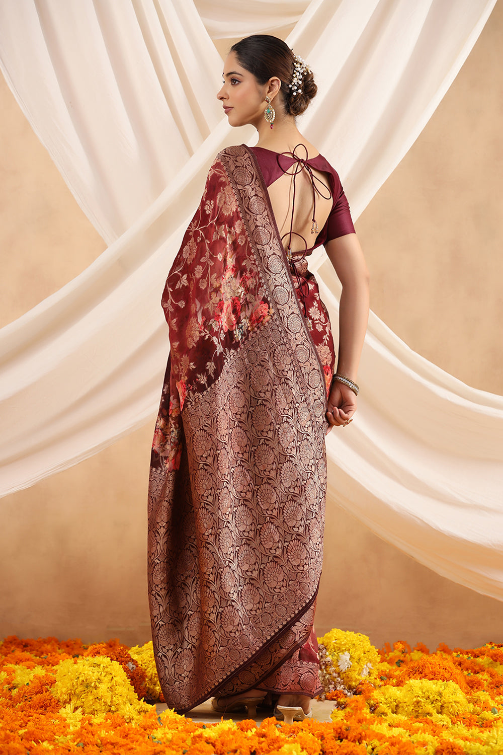 Maroon Color Printed Khaddi Georgette Saree
