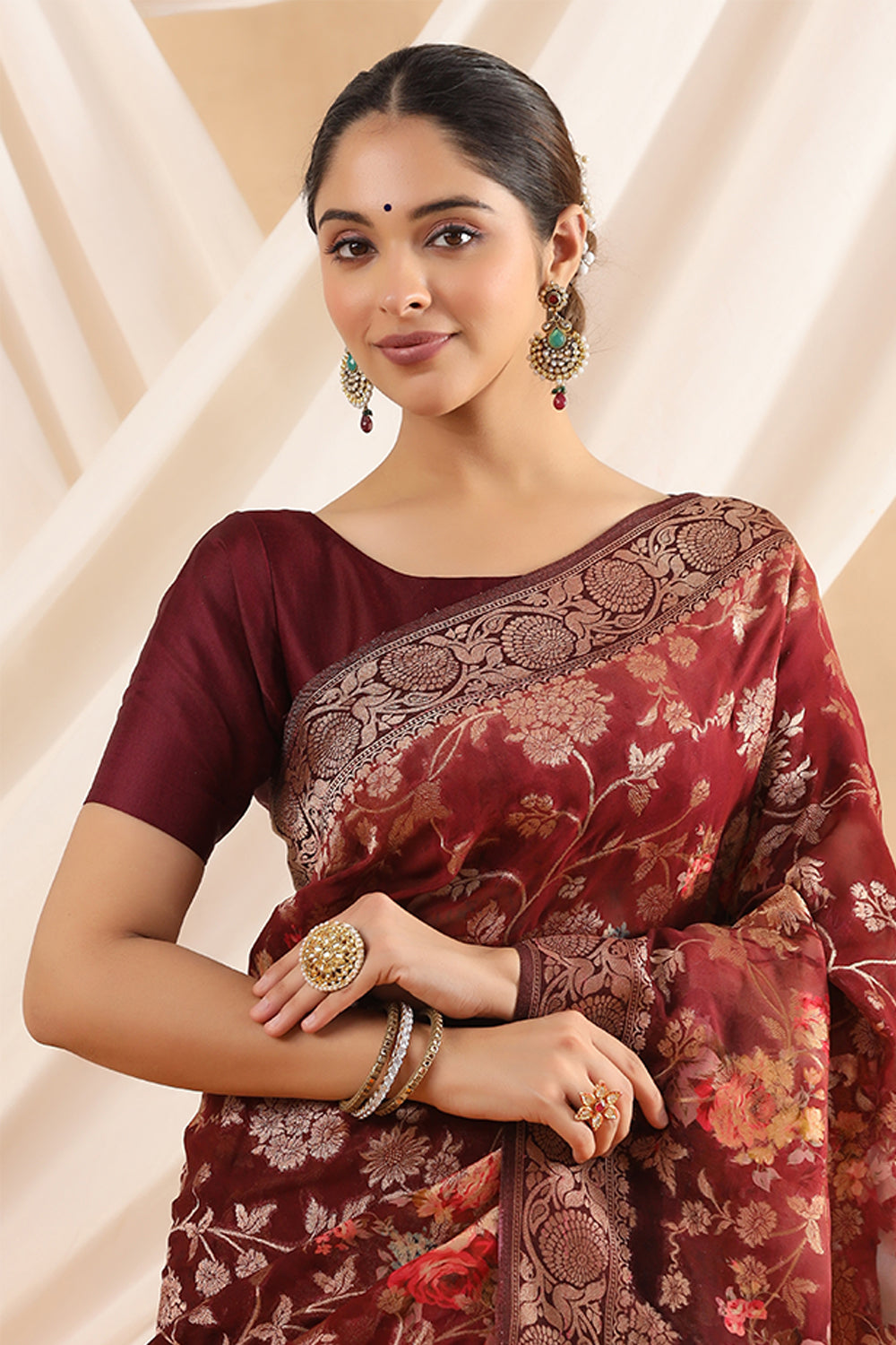 Maroon Color Printed Khaddi Georgette Saree