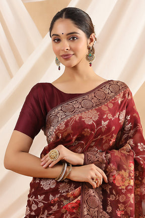 Maroon Color Printed Khaddi Georgette Saree