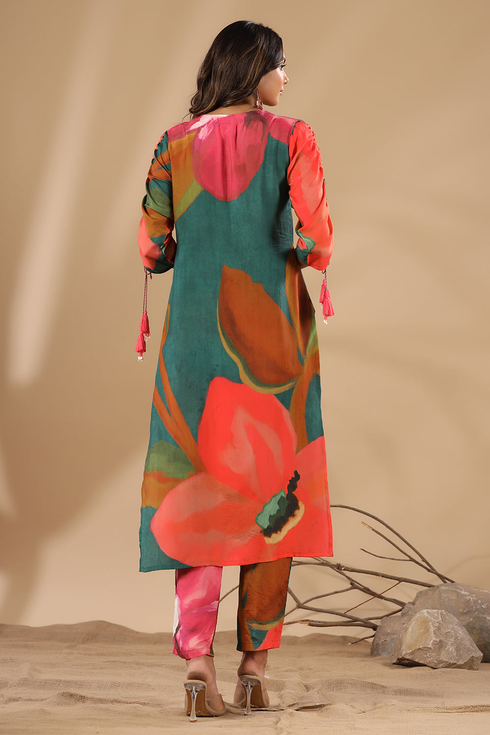 Green & Magenta Color Printed Muslin Co-Ord Set