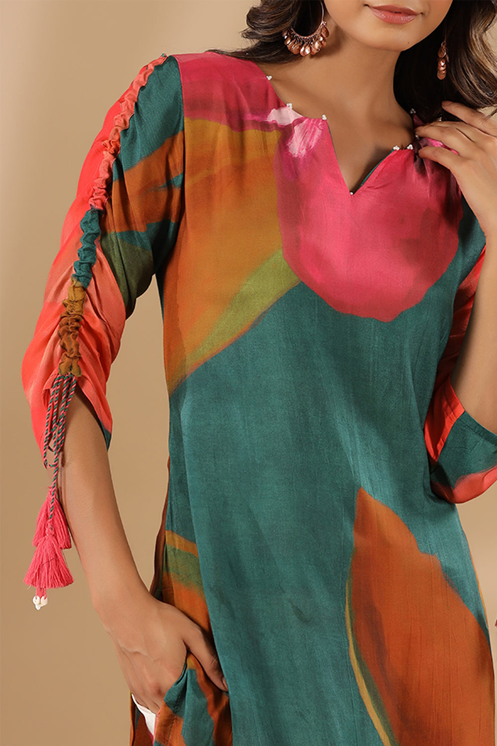 Green & Magenta Color Printed Muslin Co-Ord Set