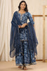 Blue Color Muslin Embroidered Gharara Suit