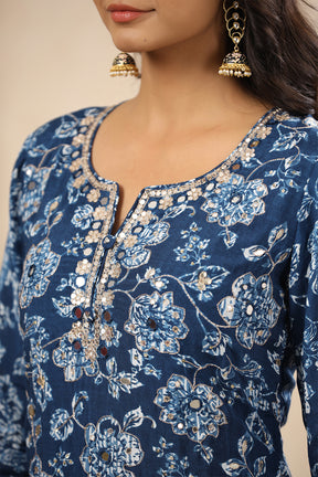 Blue Color Muslin Embroidered Gharara Suit