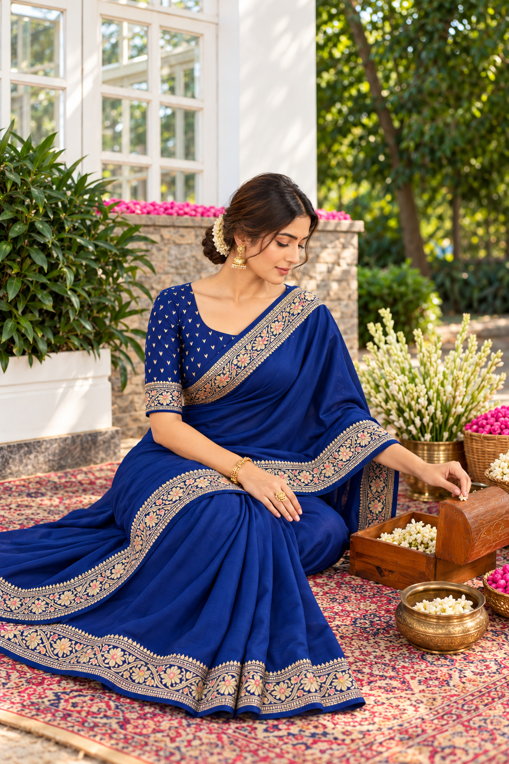 Navy Cotton Silk Woven Saree