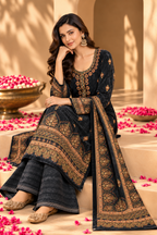Grey Color Velvet Digital Printed Unstitched Suit Material