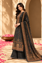 Grey Velvet Digital Printed Unstitched Suit Fabric