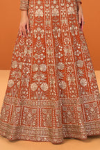 Orange Georgette Heavy Embroidered Floor-Length Suit