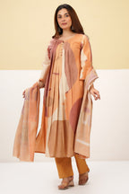Pastel Mustard Cotton Printed Suit