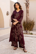 Wine Rayon Cotton Floral Printed Kurta Set With Palazzo