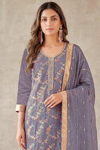 Lavender Silk Resham And Zari Woven Unstitched Suit Fabric