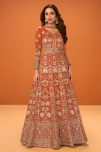 Orange Georgette Heavy Embroidered Floor-Length Suit
