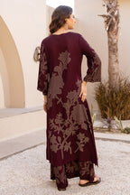 Wine Rayon Cotton Floral Printed Kurta Set With Palazzo