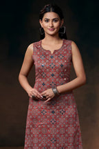 Maroon Muslin Printed And Mirror Work Kurta Set