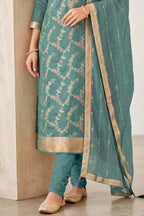 Light Sea Green Silk Resham And Zari Woven Unstitched Suit Fabric