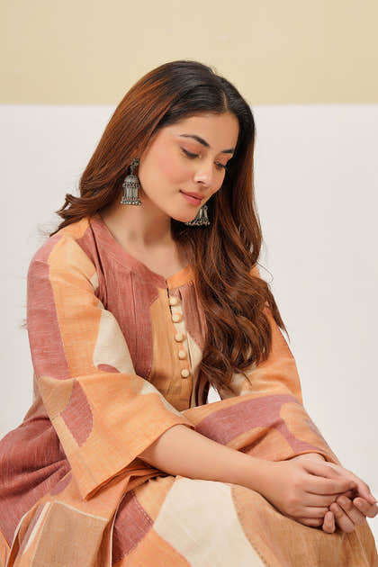 Pastel Mustard Cotton Printed Suit