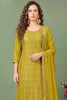 Soft Olive Green Silk Bandhani Printed and Zari Woven Unstitched Suit Fabric