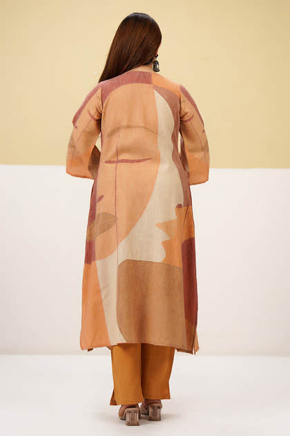 Pastel Mustard Cotton Printed Suit
