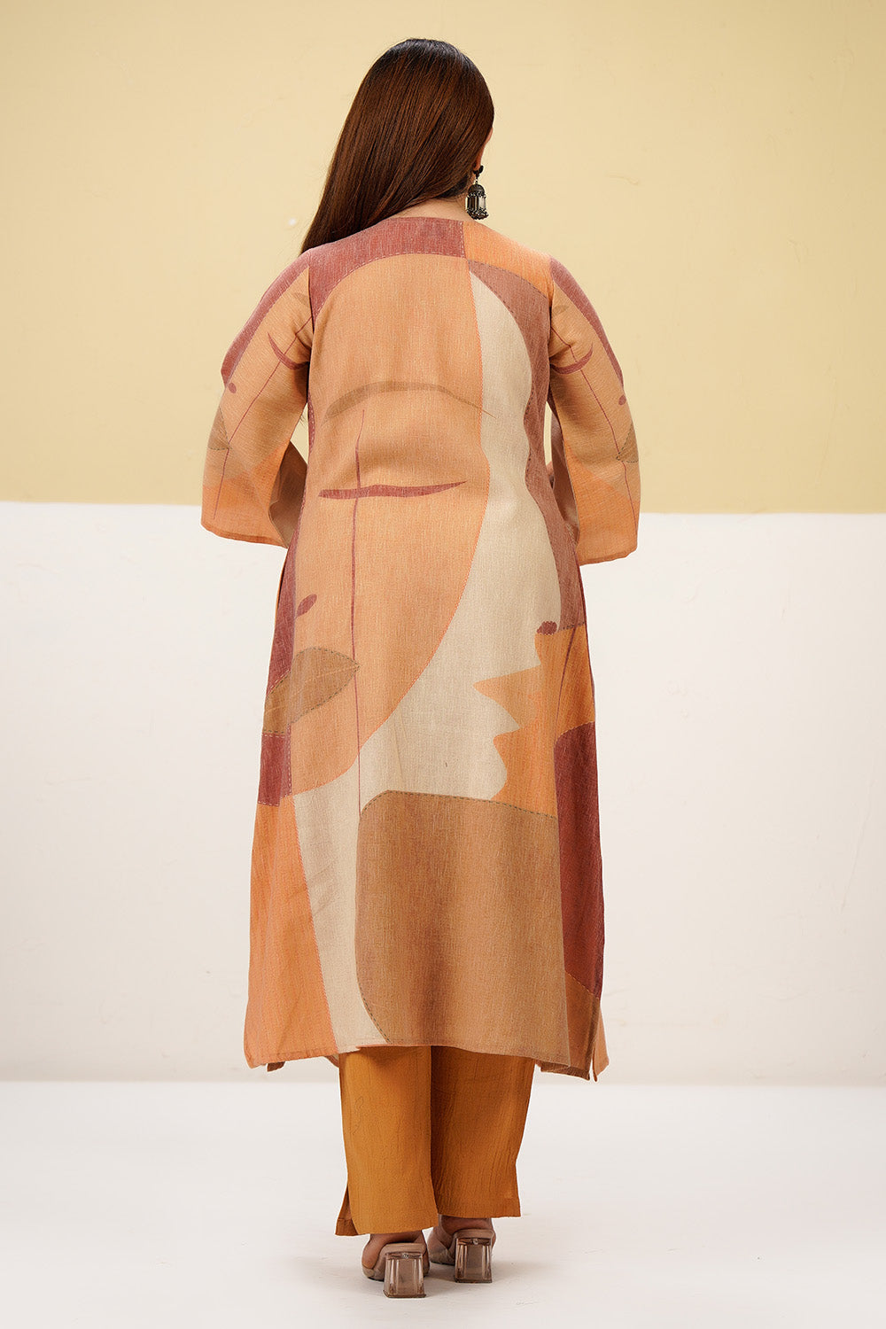 Pastel Mustard Cotton Printed Suit