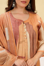Pastel Mustard Cotton Printed Suit