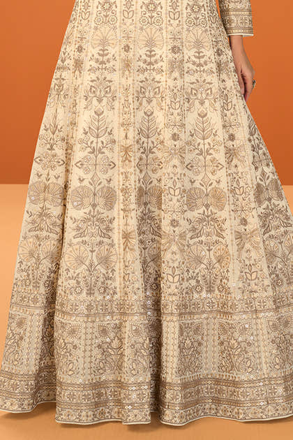 Cream Georgette Heavy Embroidered Floor-Length Suit