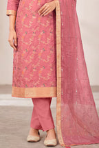 Dusty Peach Silk Resham And Zari Woven Unstitched Suit Fabric