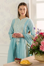 Light Blue Cotton Mirror Work & Resham Embroidered Suit