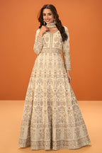 Cream Georgette Heavy Embroidered Floor-Length Suit