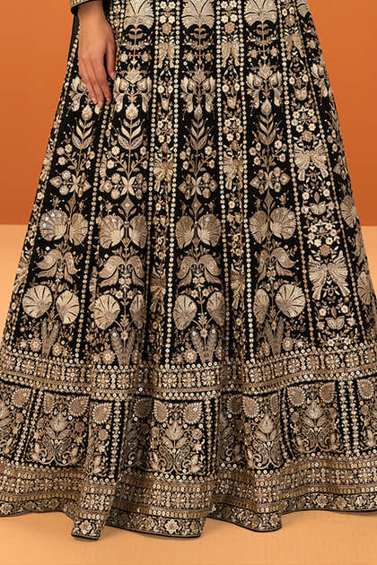 Black Georgette Heavy Embroidered Floor-Length Suit