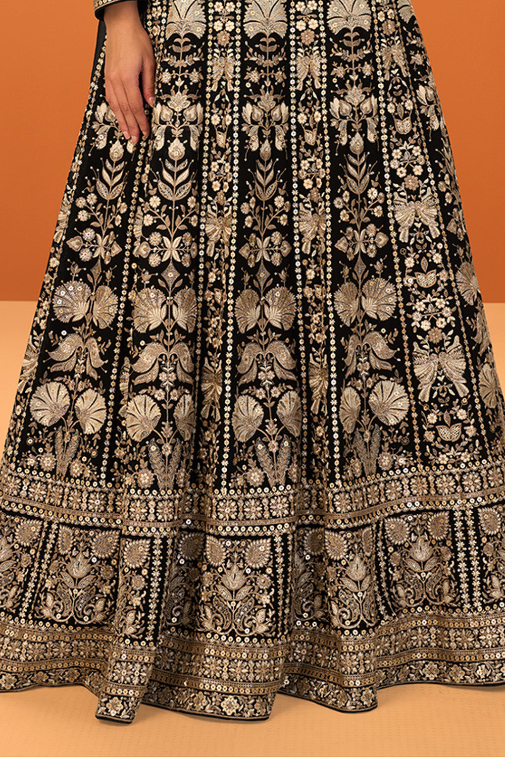 Black Georgette Heavy Embroidered Floor-Length Suit