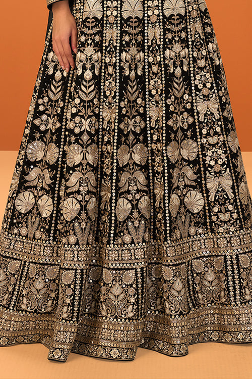 Black Georgette Heavy Embroidered Floor-Length Suit