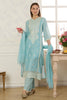 Light Blue Cotton Mirror Work & Resham Embroidered Suit