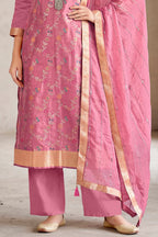 Pink Silk Resham And Zari Woven Unstitched Suit Fabric