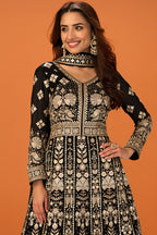 Black Georgette Heavy Embroidered Floor-Length Suit