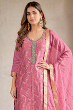 Pink Silk Resham And Zari Woven Unstitched Suit Fabric