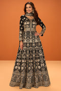 Black Georgette Heavy Embroidered Floor-Length Suit