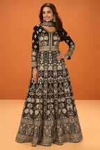Black Georgette Heavy Embroidered Floor-Length Suit