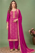 Magenta Silk Bandhani Printed and Zari Woven Unstitched Suit Fabric