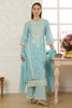 Light Blue Cotton Mirror Work & Resham Embroidered Suit
