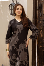 Black Rayon Cotton Floral Printed Kurta Set With Palazzo
