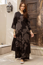 Black Rayon Cotton Floral Printed Kurta Set With Palazzo