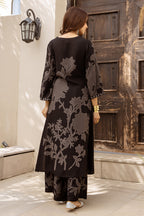 Black Rayon Cotton Floral Printed Kurta Set With Palazzo