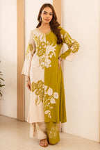 Light Green Rayon Cotton Floral Printed Kurta Set With Palazzo